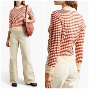 THE GREAT The Mini Striped Shrunken Pullover Sweater Scarlet Cream Sz XS